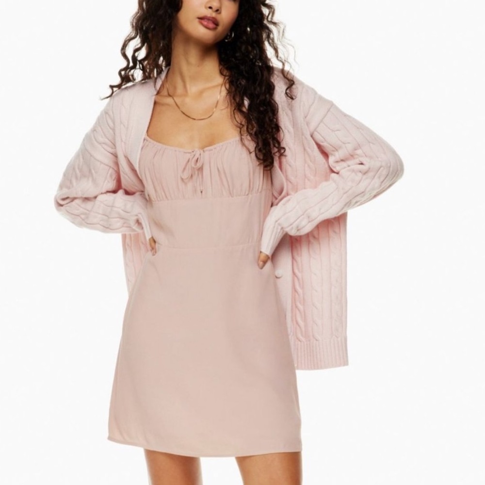 NWT Aritzia Sunday Best Delilah Tie Front Mini Dress in Damask Pink Large